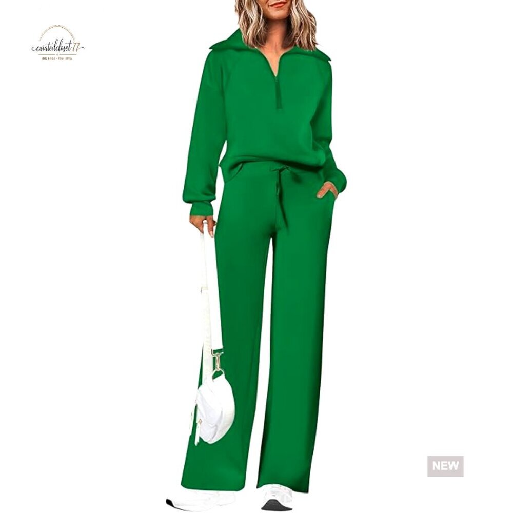Women's 2-Piece Tracksuit Set Half Zip Sweatshirt Wide Leg Pants Lounge